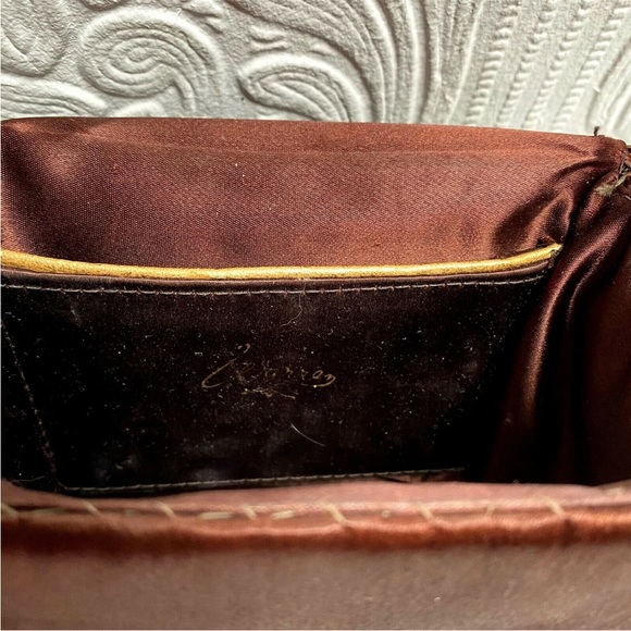 BEAUTIFUL Vintage 1940’s Carnival Glass Beaded Brown Silk Box Purse - Picture 7 of 11